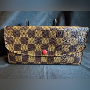 Louis Vuitton Emilie Damier Brown Canvas  Wallet with Red Features